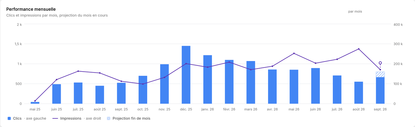 Performance mensuelle Search Console